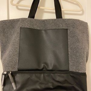 Faux Wool and Leather Oversized Shoulder Bag